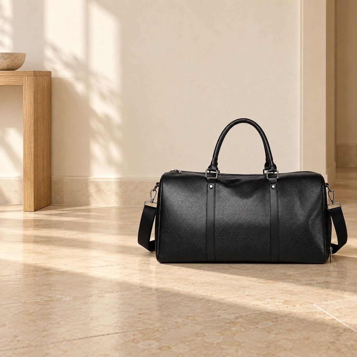 Sac de voyage deux nuits, effet cuir déperlant — mise en situation