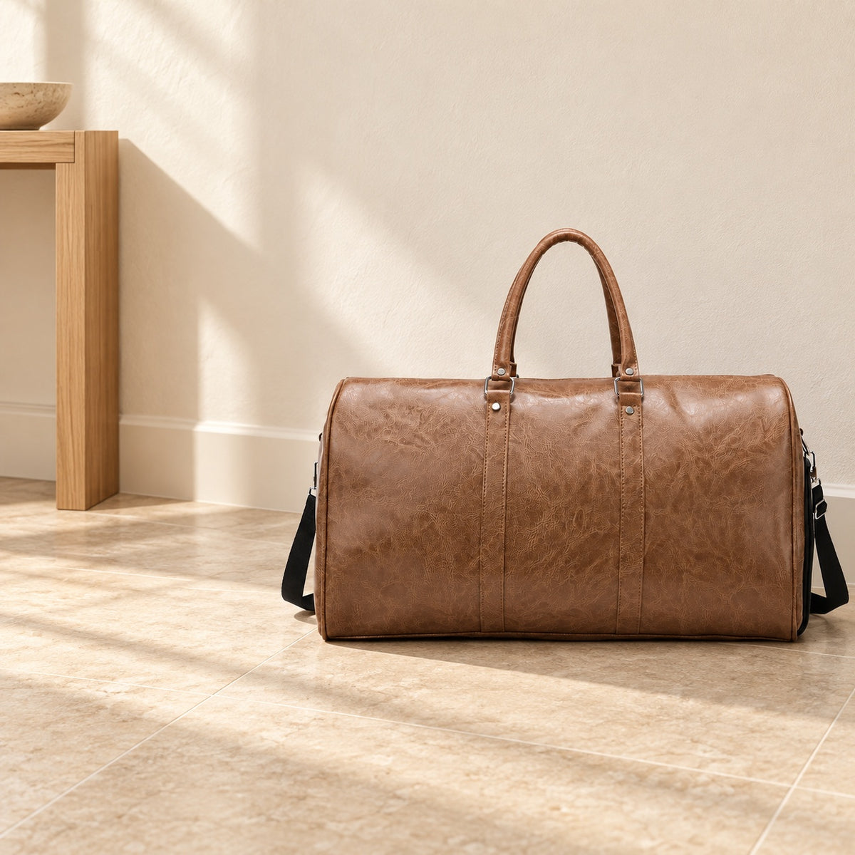 Sac polochon effet cuir — mise en situation