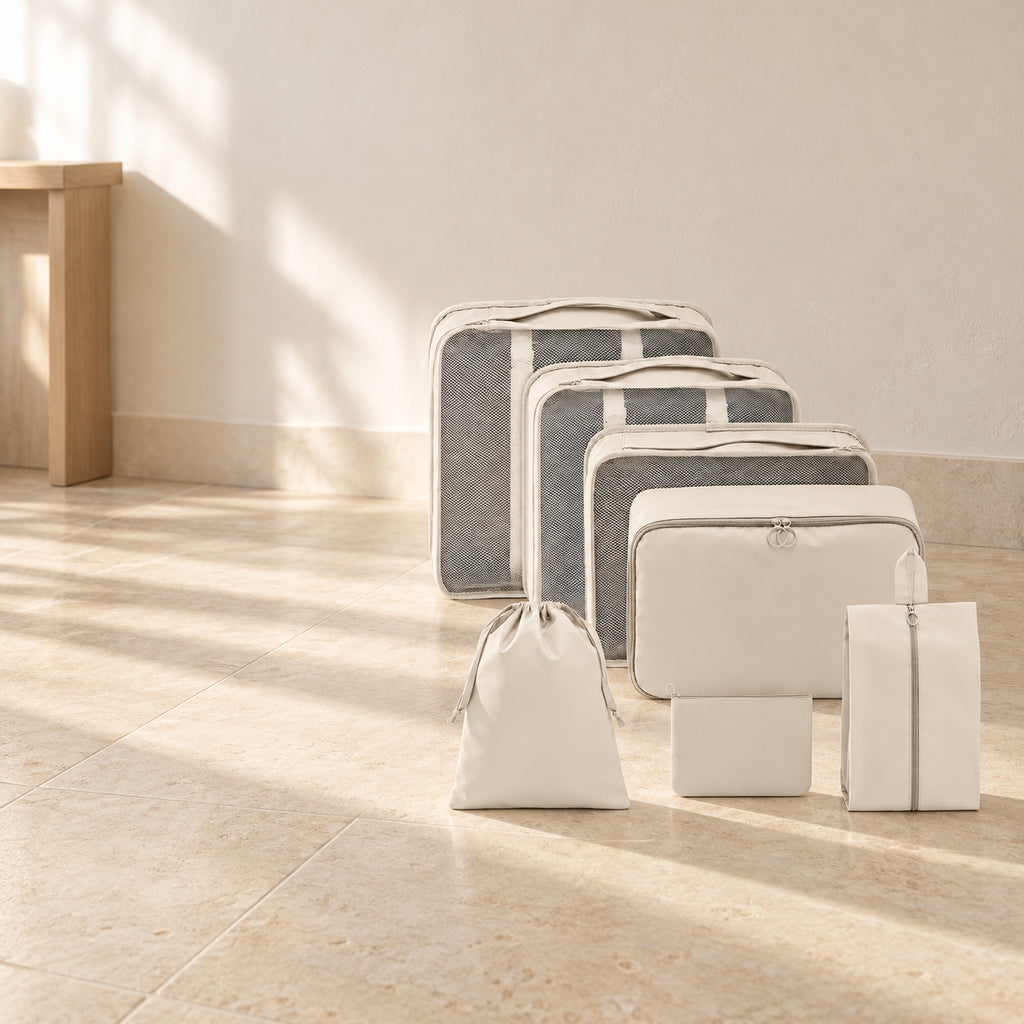 Set de rangement 7 pièces pour valise — mise en situation