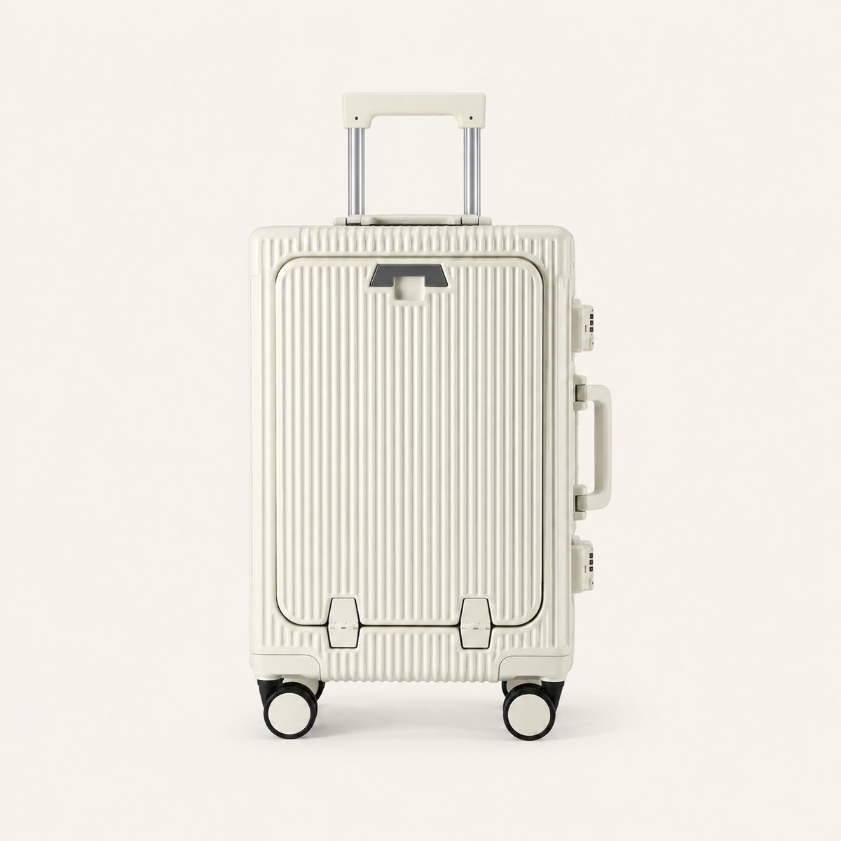 Valise cabine à ouverture frontale, port USB — packshot sur fond ivoire
